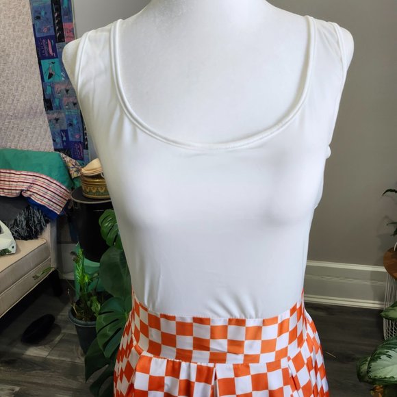 Vintage 1990's Orange & White Check Maxi Dress - Picture 3 of 9